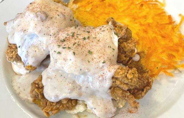 Chicken & Gravy Biscuit Benedict.